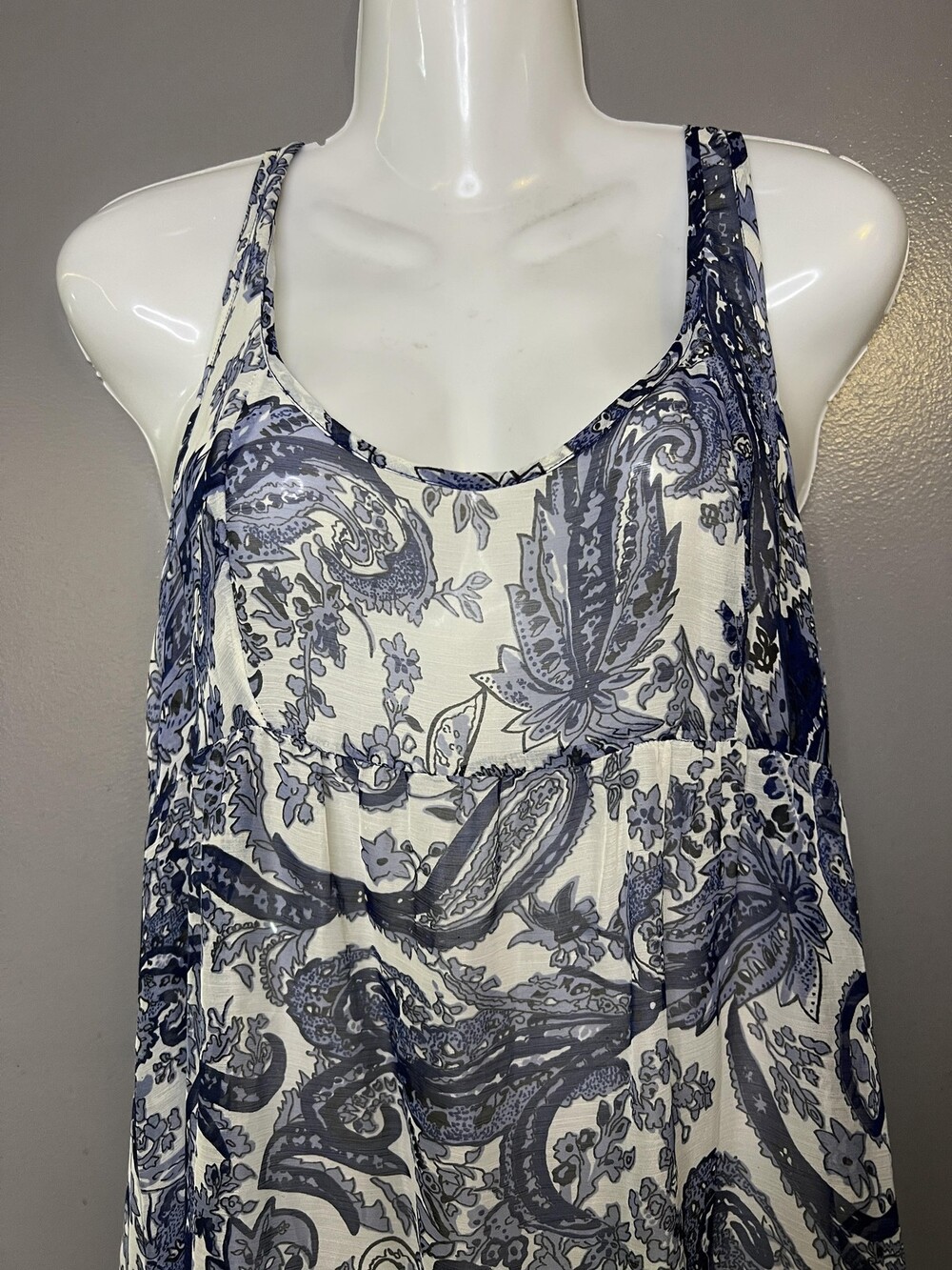Willow & Clay Dress Womens Medium Blue Paisley Tiered Maxi Tank Sundress Boho
